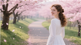 春天粉色樱花林欧美美女图片